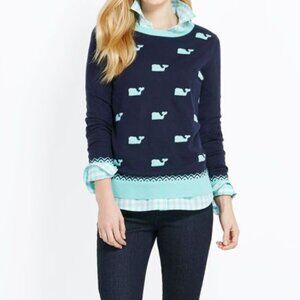 Vineyard Vines Blue Aqua Whale Long Sleeve Sweater EUC sz S